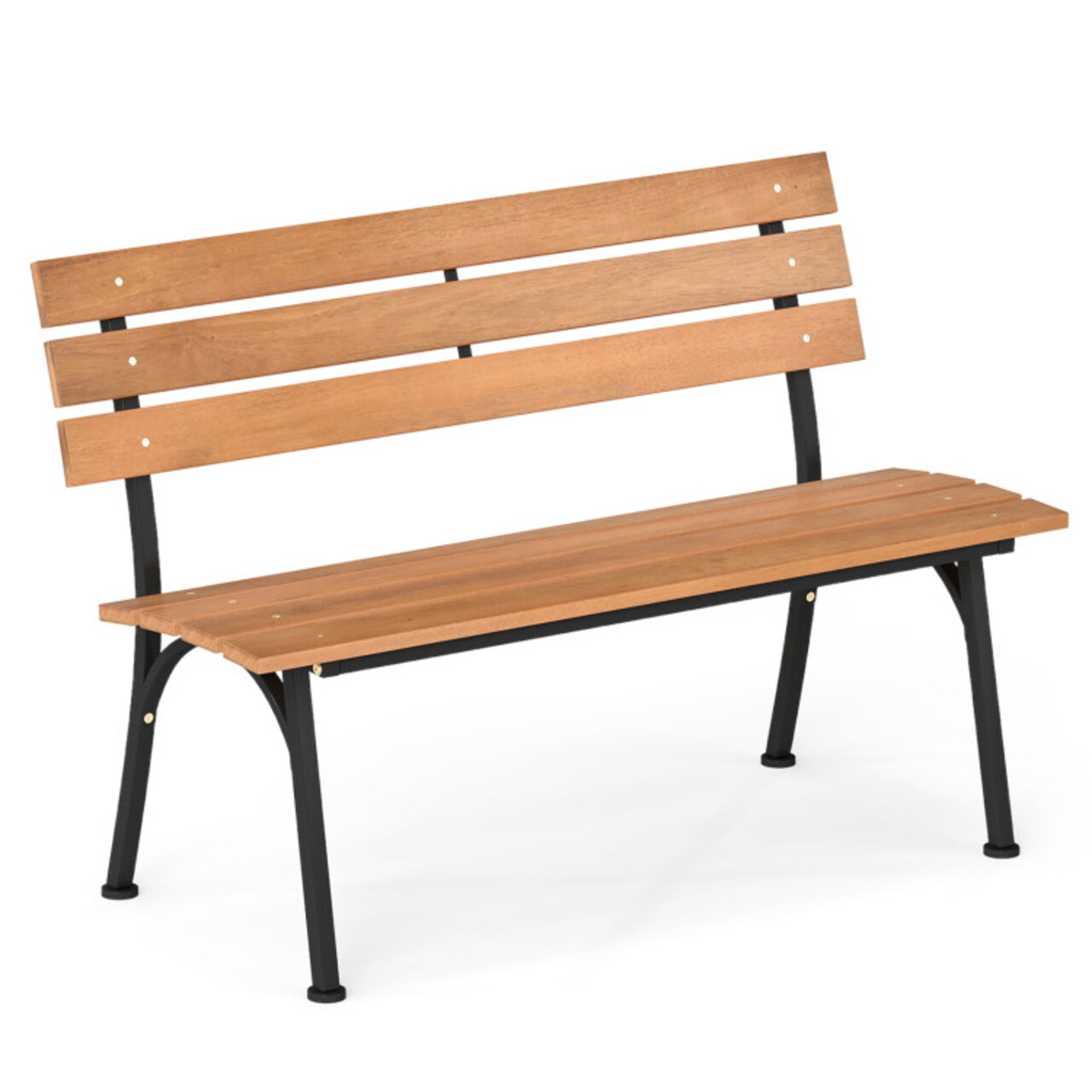 Acacia Wood Outdoor Bench for 2 with Metal Frame, Curved Seat, 800 lbs Capacity, Natural Black